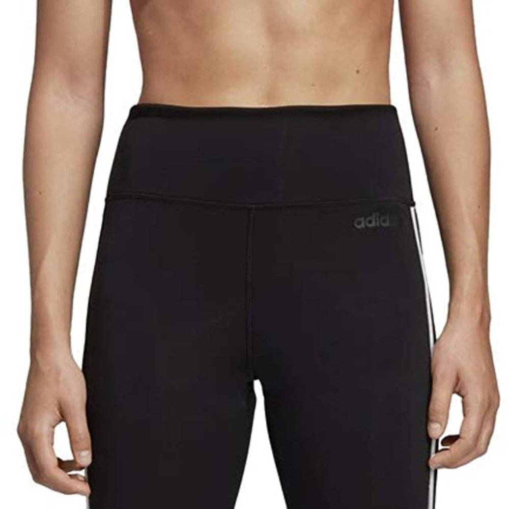 🆕adidas Women's Designed 2 Move 3-Stripes 3/4 Tights, Black/White, NWT, Auth. - Picture 2 of 13